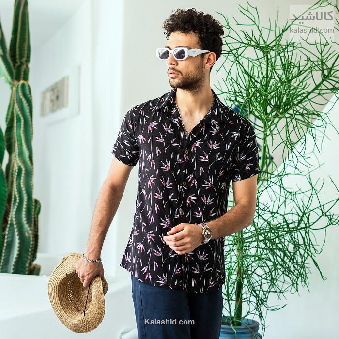 پیراهن هاوایی برگی مردانه مدل pinkono